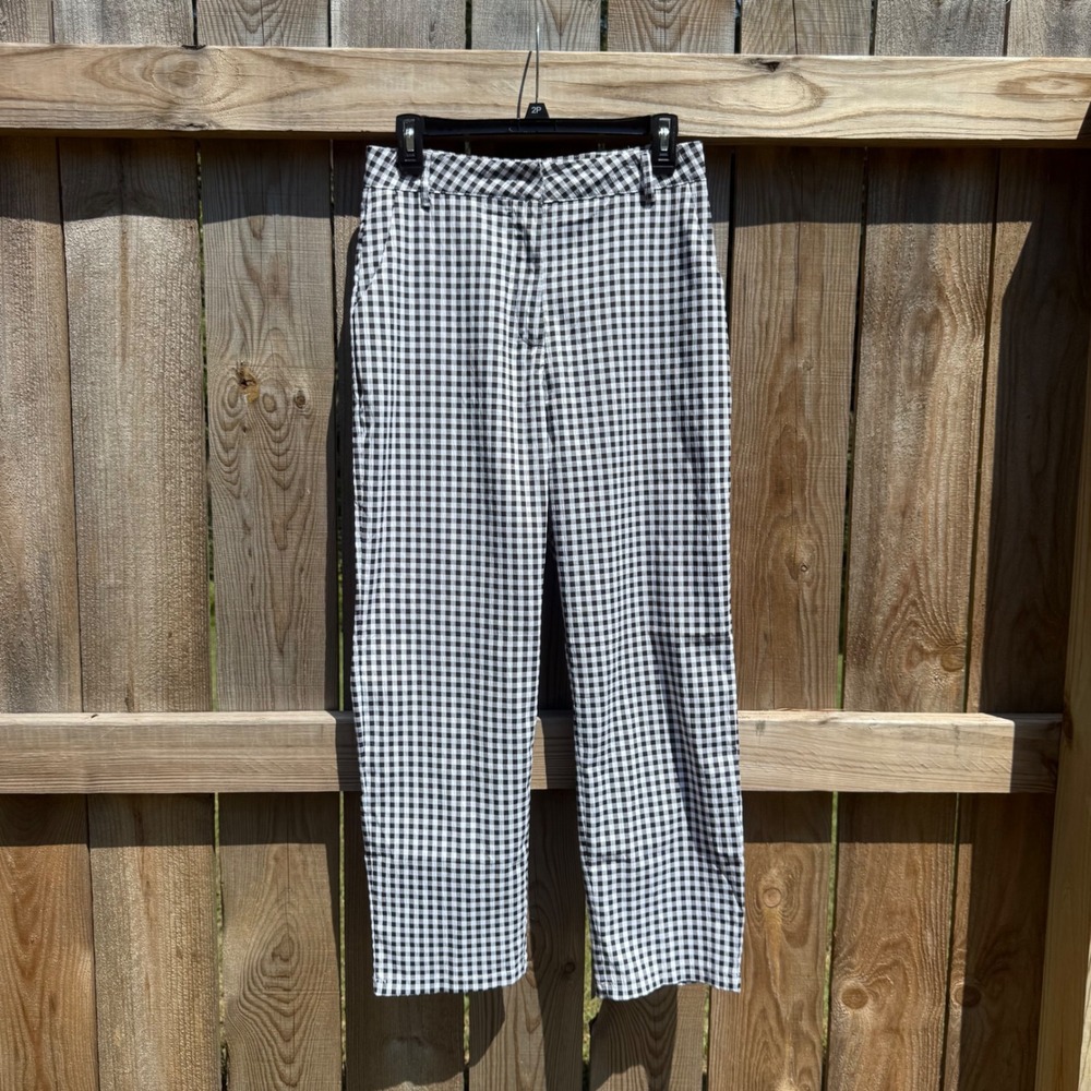 SHEIN Womens Black White Gingham Checkered Straight Leg Pants Size 6 Medium